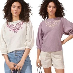 Wrap London Embroidered Balloon Sleeve Sweatshirts